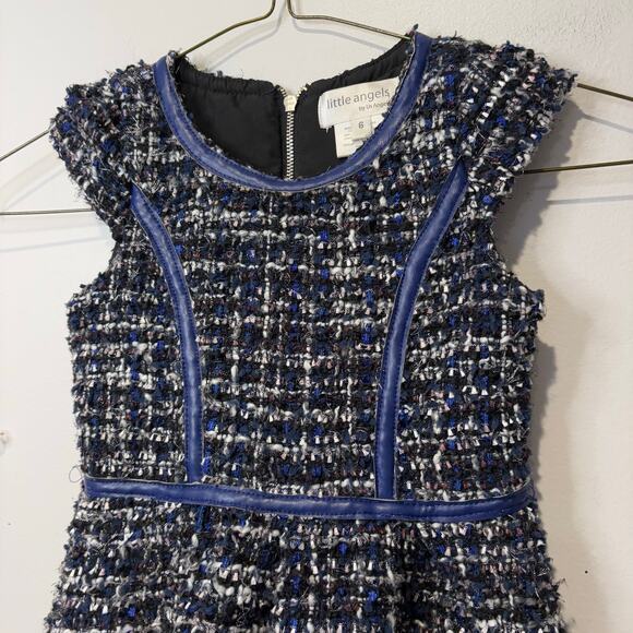Little Angels by Us Angels Girls Luxe-Trimmed Boucle Dress Little‎ Kids 6 Navy - Picture 3 of 7